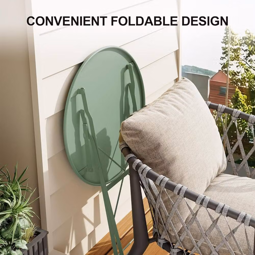 London Boutique 3-Piece Foldable Bistro Set Green Metal Garden Furniture Set with Table and 2 Chairs – 5
