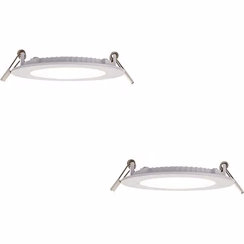 Loops 2 Pack Ultra Slim Recessed Ceiling Downlight, 6W Cool White LED, Matt White Aluminium, IP44 Rated, Fits 105mm Hole, Dimmable