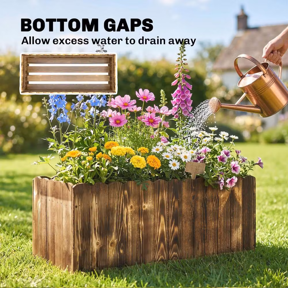 Outsunny Wooden Raised Flower Bed Planter in Brown, W: 80 cm, D: 33 cm, H: 30 cm – 5