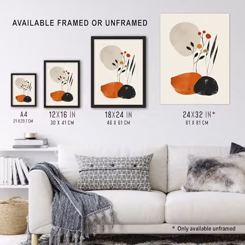 Artery8 Rocks and Wild Flowers Framed Wall Art Print, Multicolour Boho Japandi Style Botanical Artwork, W: 21 cm, H: 29.7 cm – 3