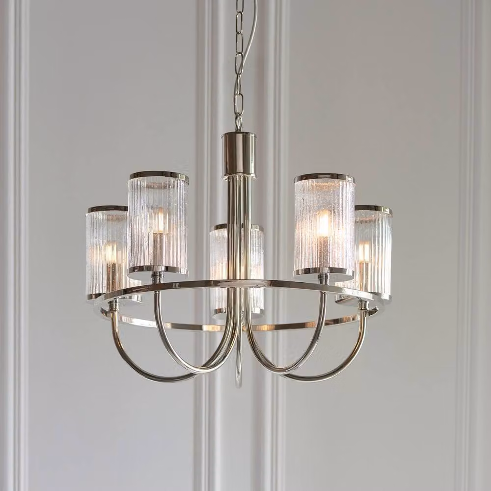 Netlighting Henbury Multi Arm Pendant Light with Ribbed Bubble Glass in Silver, 5x E14 – 2