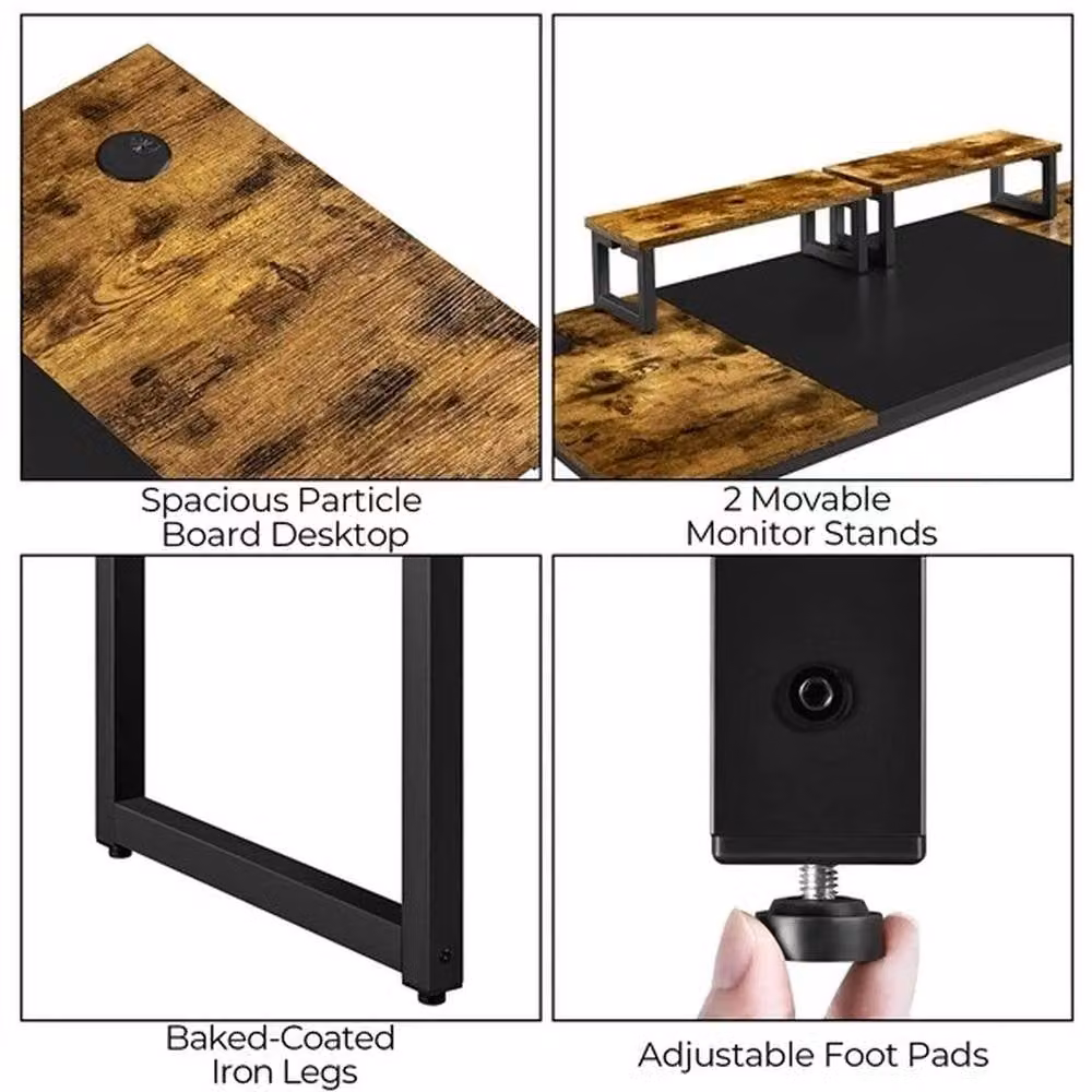 Kelvenix Industrial Computer Desk in Brown and Black, W/D/H: 100 x 60 x 89.5 cm – 3