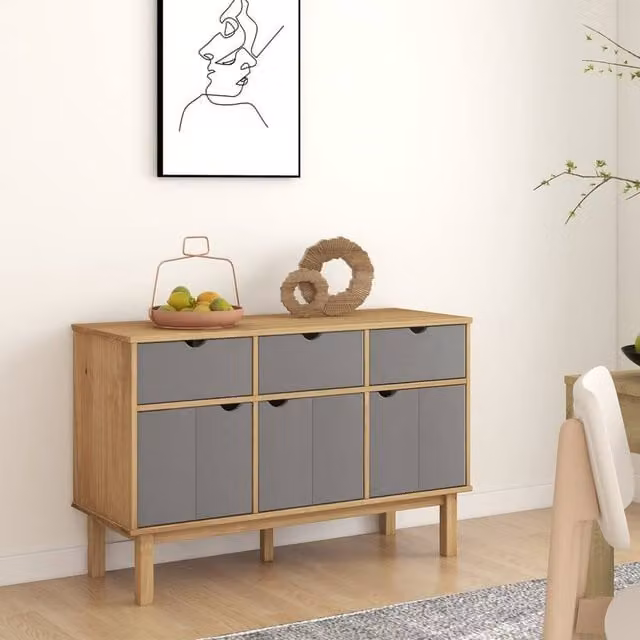 Berkfield Home OTTA Sideboard in Brown and Grey Solid Pine, W/D/H: 114 x 43 x 73.5 cm – 1