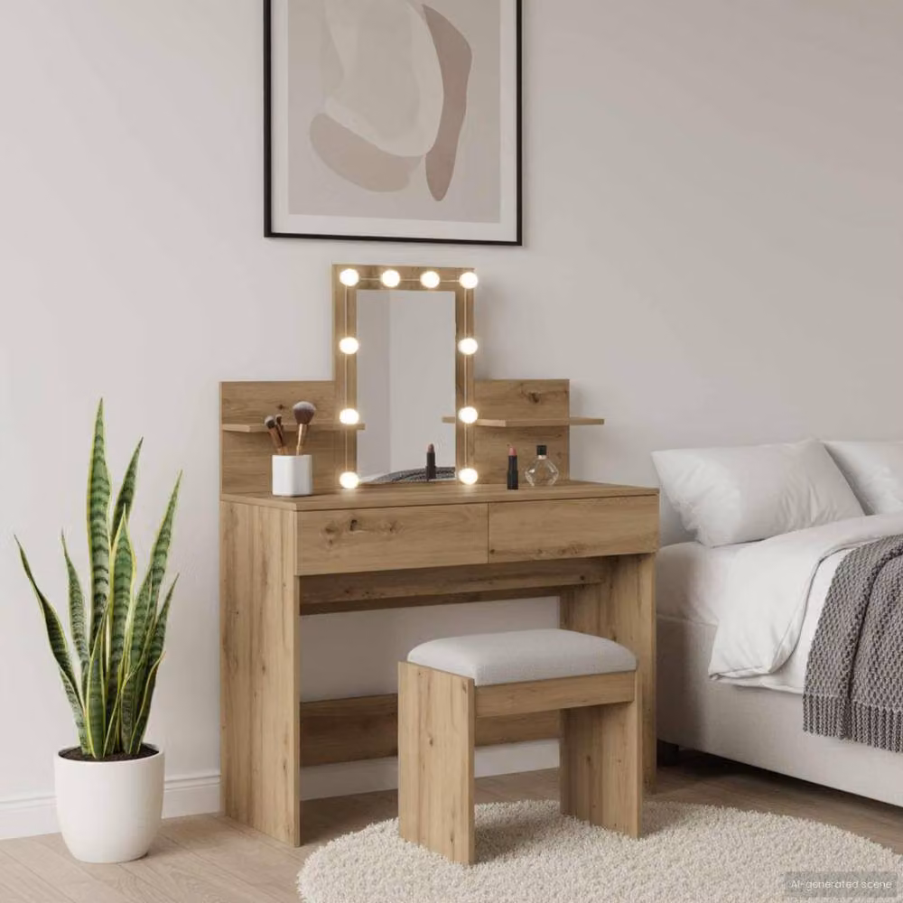 Berkfield Home Modern Dressing Table with LED in Artisan Oak Brown, W/D/H: 100 x 40 x 130 cm – 2