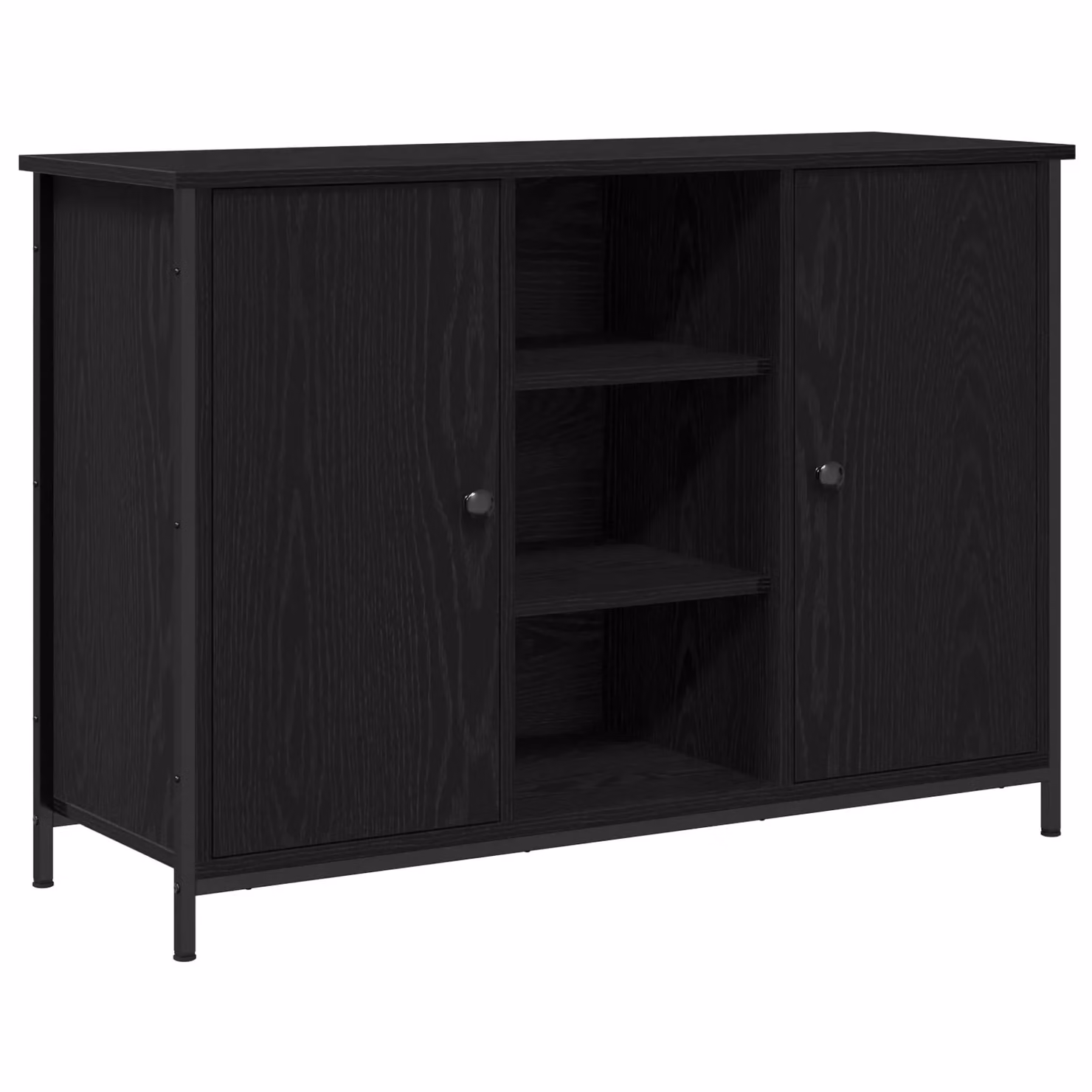 Berkfield Home Black Oak Sideboard in Engineered Wood and Steel, W/D/H: 100 x 35 x 70 cm – 2