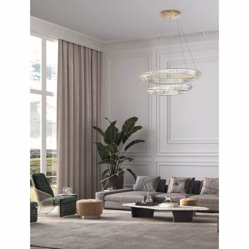 Nova Luce Aurelia Gold Metal and Crystal LED Pendant Light, Warm White, Dimmable – 2
