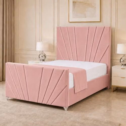 Living Comfort Bedz Sunrise Bed in Pink Plush Velvet with Black Board Base, 5ft King Size – 1