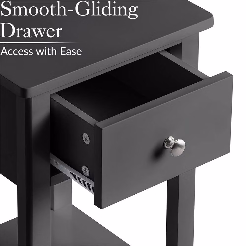 NESTLUNE Black Slim Bedside Table and Modern Bedroom Nightstand – 2