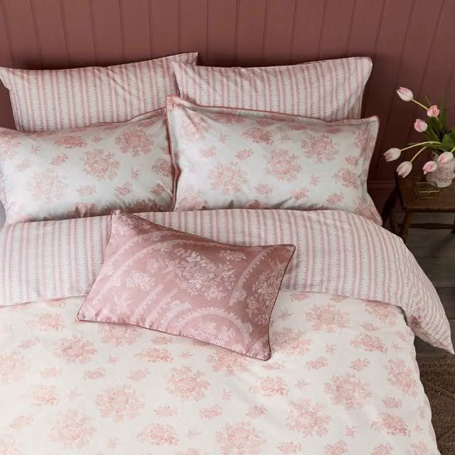 Bedeck of Belfast Asiatic Pheasants Reversible Cotton Percale Duvet Cover Set, Pink, W/D/H: 200 x 200 cm – 1