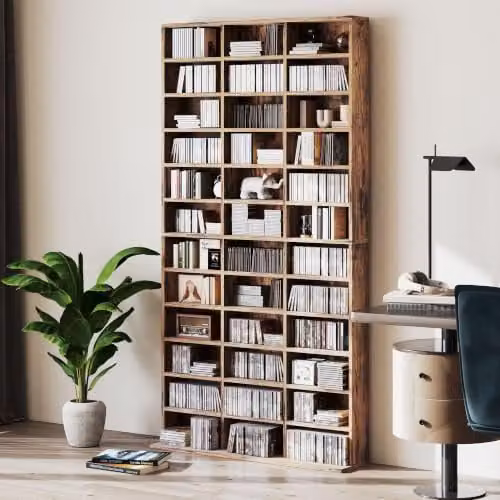 HOMCOM Tall CD and DVD Storage Unit in Rustic Brown, W: 102 cm, H: 195 cm – 8
