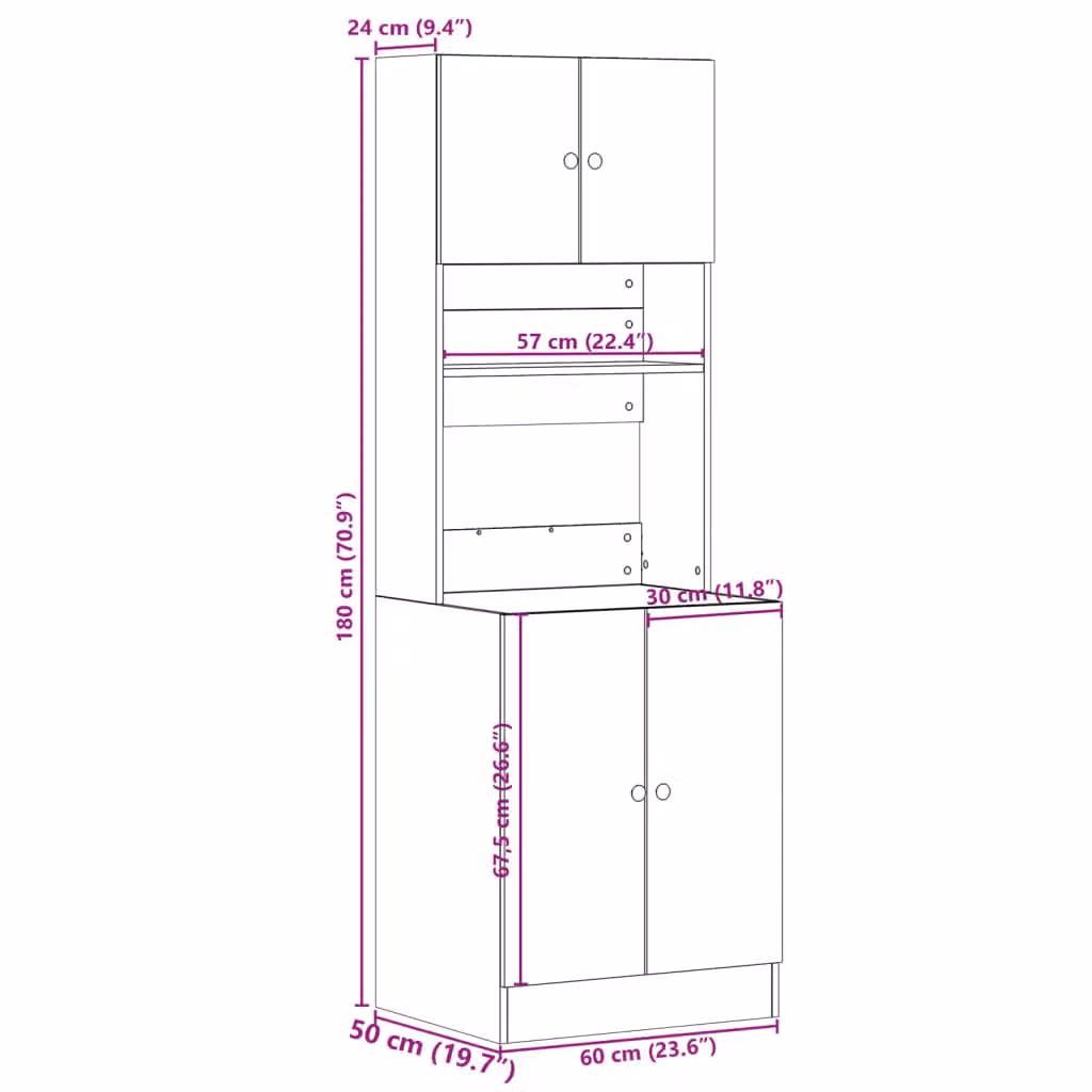 Berkfield Home Smoked Oak Kitchen Tall Cabinet in Brown, W/D/H: 60 x 50 x 180 cm – 4
