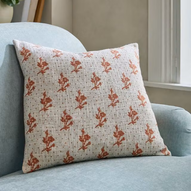 Laura Ashley Mountjoy Sprig Floral Square Filled Cushion, Orange, W/D/H: 45 x 45 x 45 cm