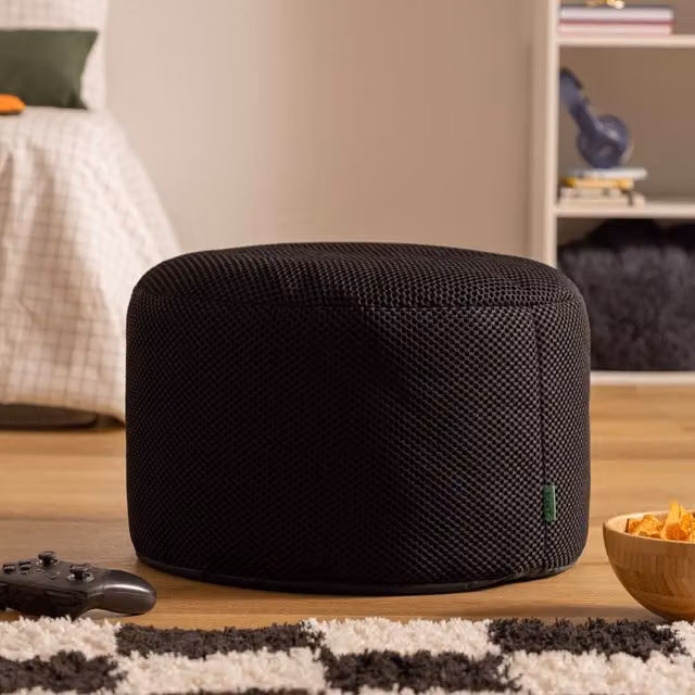 Icon Gaming Performance Mesh Round Footstool Bean Bag - Black
