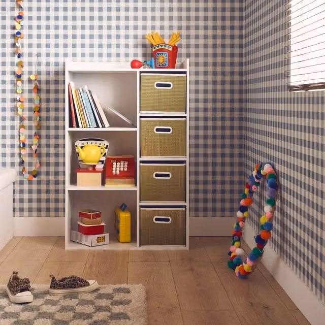 sweeek Storage Unit with 4 Plant Fibre Baskets in Light Brown, W/D/H: 96.0 x 29.5 x 29.5 cm