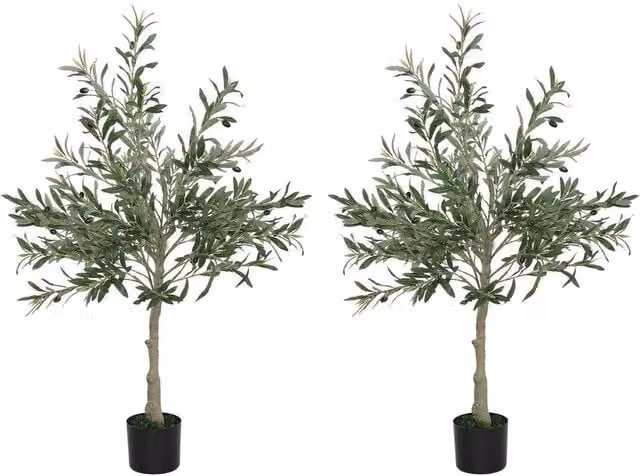 Havendro 2 Pack Green Faux Silk Olive Trees for Tabletop Decoration – 1