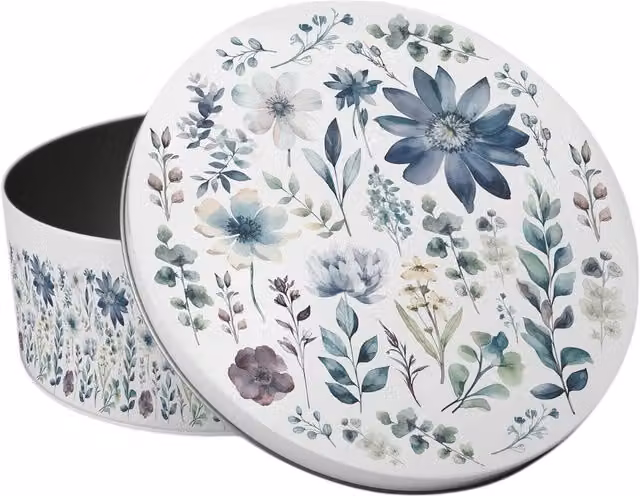 Purely Home Round Small Cake Tin in Blue Pastel Multicolour Flowers