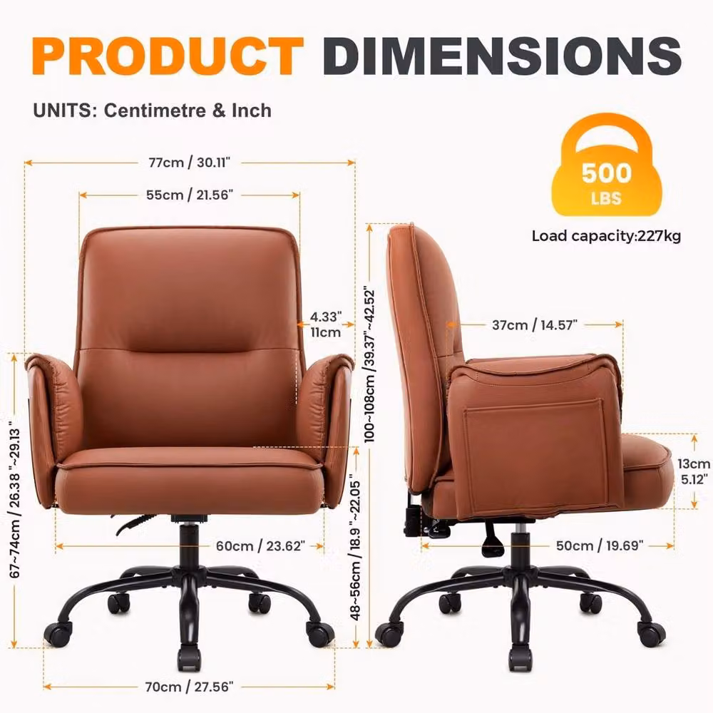 FORGEVIO Brown Ergonomic Synthetic Leather Office Chair with Armrests for Home Office – 3