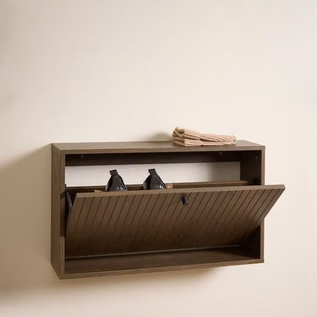Furniture To Go Albany Shoe Cabinet in Smoked Oak with Lamella Front and Tilting Compartments – 1