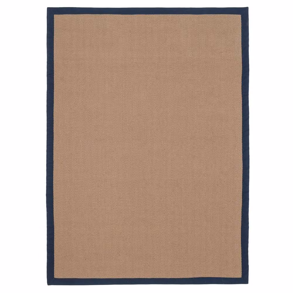 Kukoon Beige and Blue Jute Herringbone Pattern Non-Slip Flat Weave Rug, W: 240 cm, D: 330 cm – 2