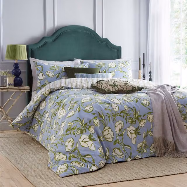 Make it a Home Albera Reversible Floral Duvet Cover Set in Blue and Green, 90 x 200 cm