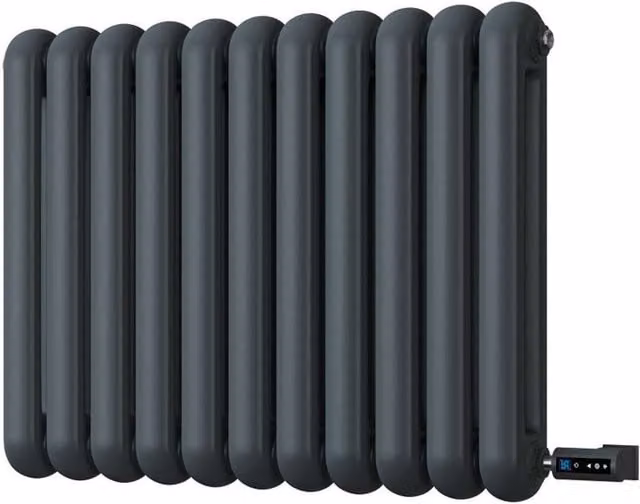 Sherwood Anthracite Round Top 2 Column Thermostatic WiFi Electric Radiator H: 78.5 cm, W: 60 cm