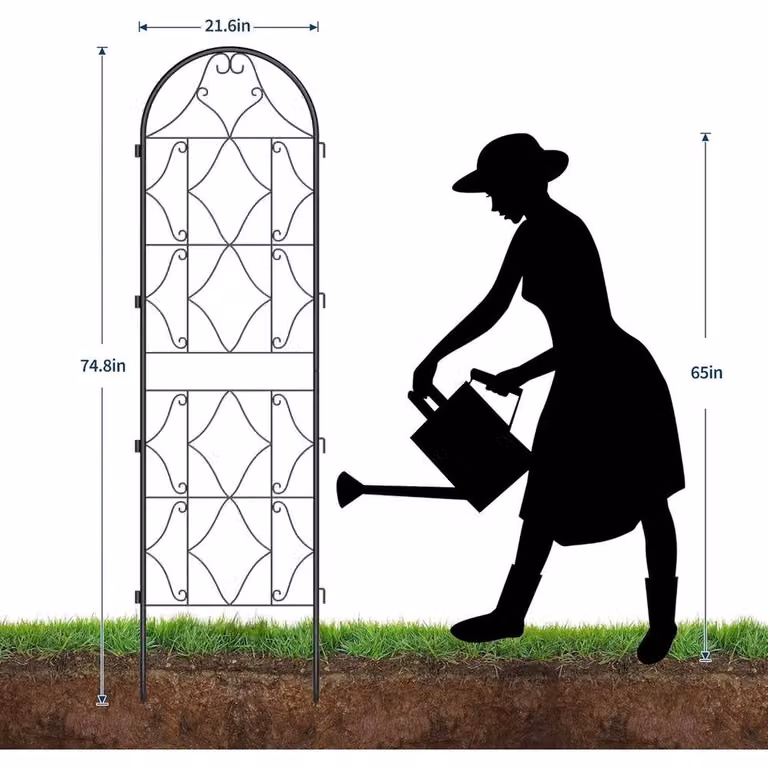 VOGREX 2-Panel Metal Garden Decorative Trellis for Climbing Plants in Black, H 75 cm x W 22 cm