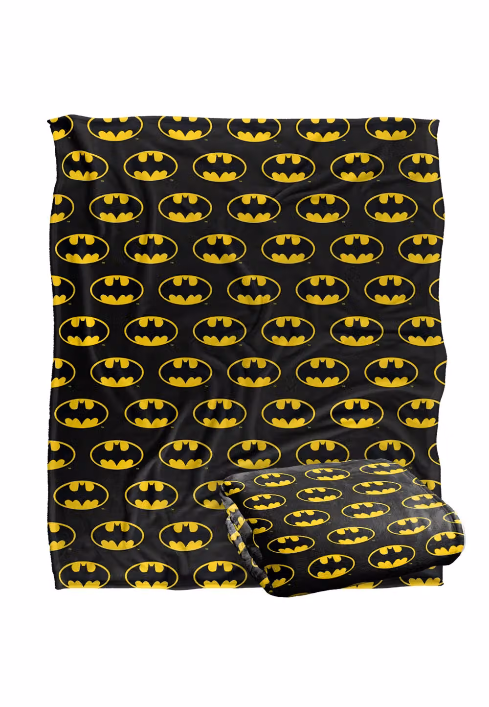 DC Comics Batman Classic Bat Shield Logo Pattern Blanket in White, W: 152 cm, D: 127 cm – 2