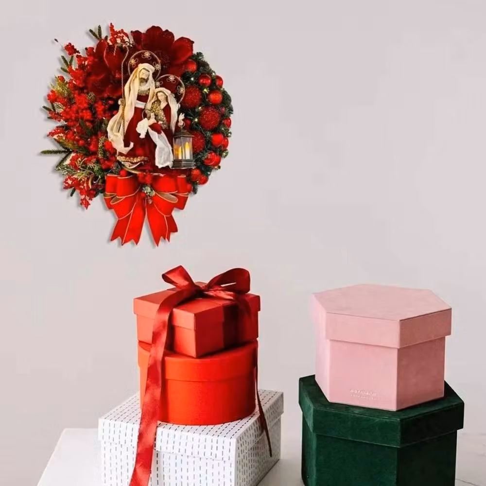 FLAVORA Red Christmas Wreath Hanging Artificial Floral Garland, W/D/H: 100 x 15 x 15 cm – 4