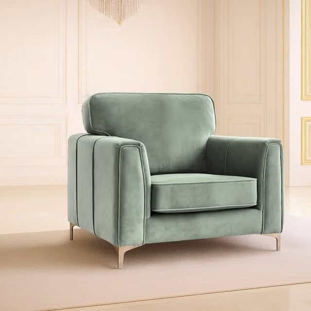 Somnior Beds Ltd Regency Modern Tub Sofa Chair in Olive Green Plush Velvet with Solid Wood Frame