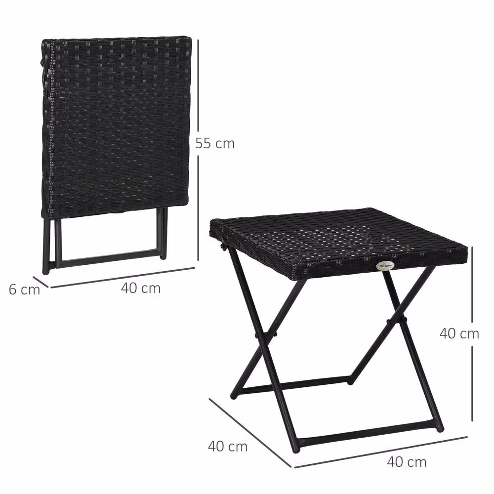 Outsunny Black Rattan Folding Garden Coffee Table with Metal Frame – 10