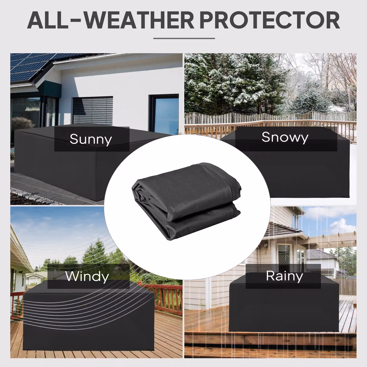 OUTSUNNY Black Water-Resistant Outdoor Furniture Protective Cover, W/D/H: 275 x 205 x 90 cm – 3