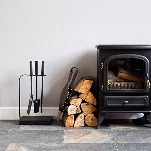 Fire Vida Aston 4-Piece Metal Fire Companion Set in Black and Grey – 4