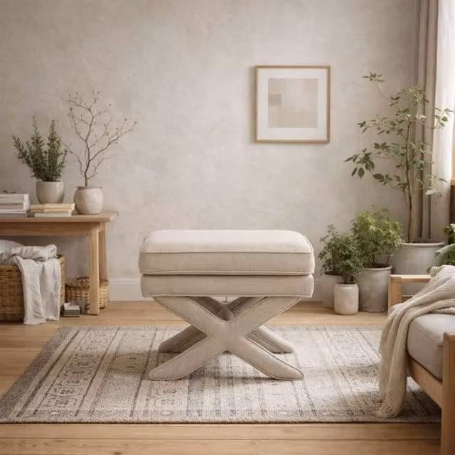 Wyld Haus Theodor Stone Linen Blend Stool in Beige and Sand, W/D/H: 45 x 45 x 49.5 cm – 1