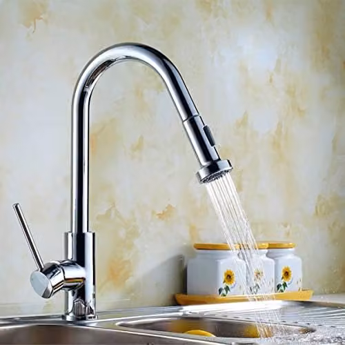 Nes Home Milton Single Lever Monobloc Kitchen Sink Tap with Pull Out Hose in Chrome – 1
