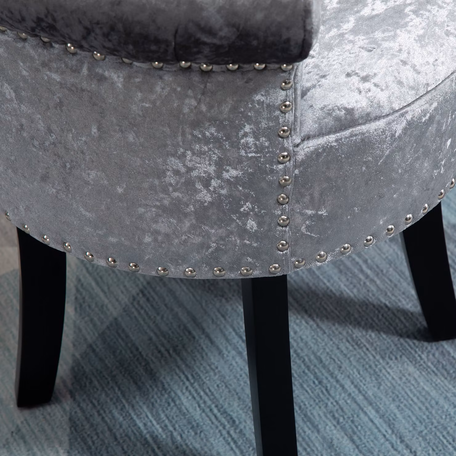 HOMCOM Grey Ice Velvet Dressing Table Stool with Rubberwood Legs – 5