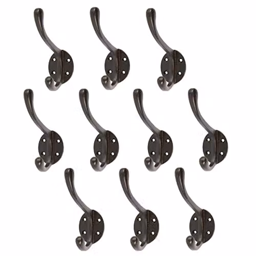 Hammer and Tongs Matt Black Powder-Coated Cast Iron Wall Mounted Hat and Coat Hooks, Pack of 10, H: 105 mm, W: 40 mm – 2