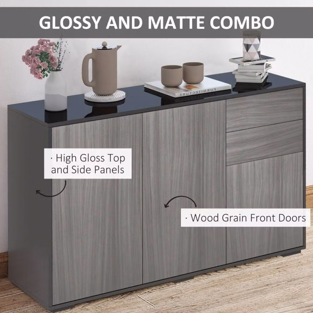 STILVORA Modern Grey Glossy Side Cabinet with Push-Open Storage – 4