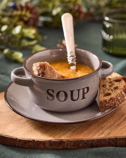 Dibor Classic Peppered Grey Ceramic Soup Bowl and Bread Plate Set