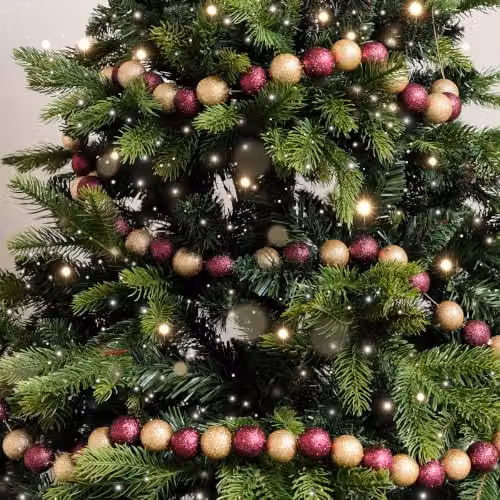 Melody Maison Dark Pink and Gold Glitter Bauble Ball Christmas Garland, 180cm