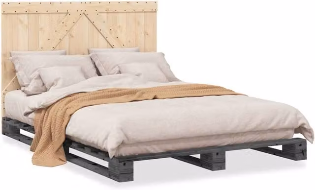 Berkfield Home Grey Solid Wood Pine Bed Frame W/D/H: 140 x 200 cm