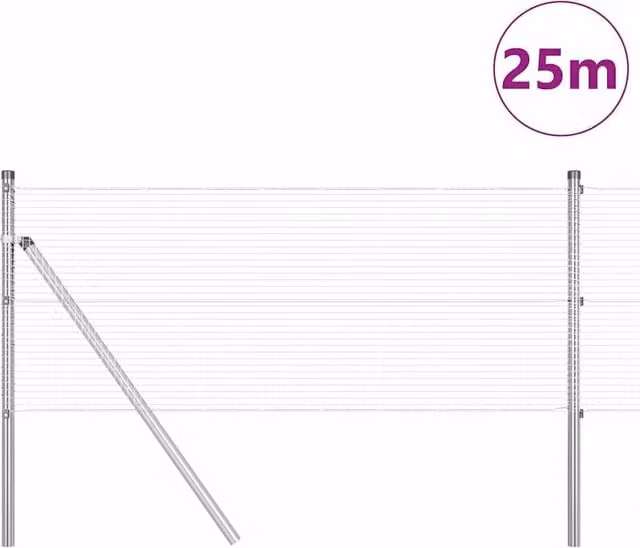 Berkfield Home Modern Welded Wire Fence with 13 Posts, Galvanised Steel, Silver, W: 25 m, H: 0.8 m – 1