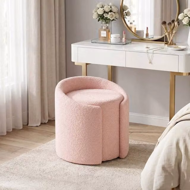 PAWNORA Pink Bouclé Upholstered Dressing Table Chair