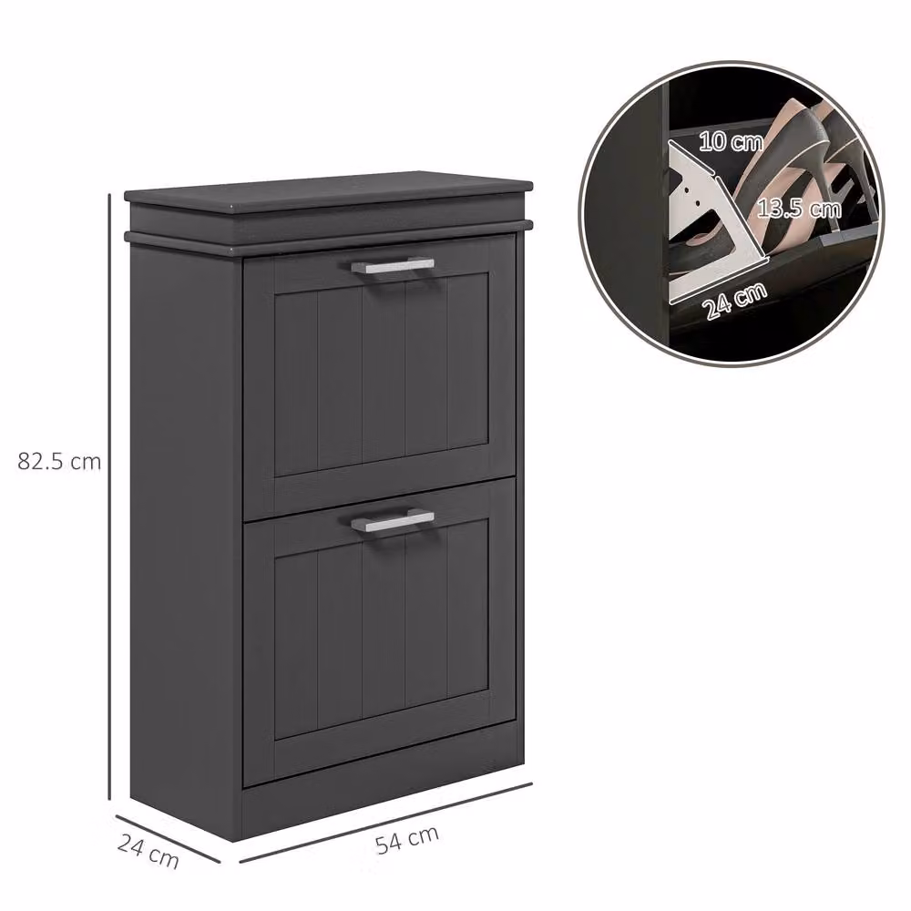 STILVORA Black Matt Shoe Cabinet with 2 Tilting Doors and Silver Details, H: 82.5 cm, W: 54.0 cm – 4