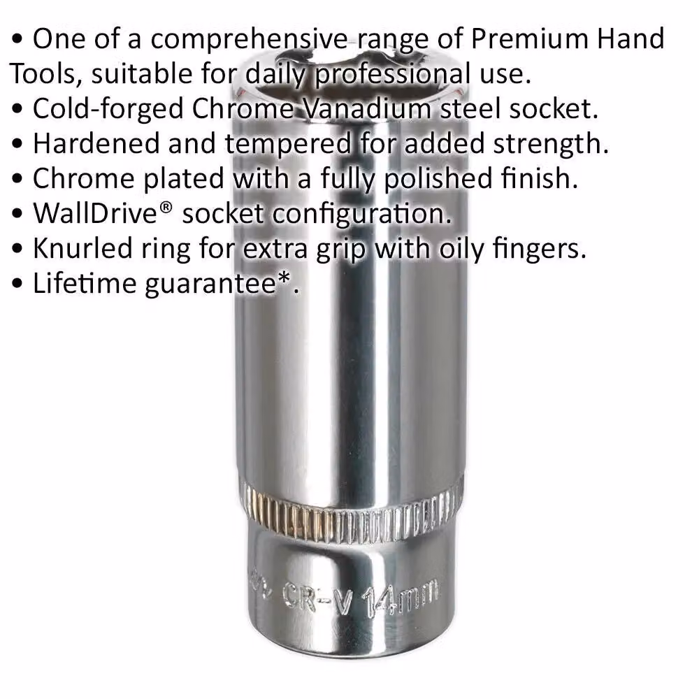 Loops 14mm Deep Drive Socket 1/4 inch Square Drive in Silver Chrome Vanadium – 2