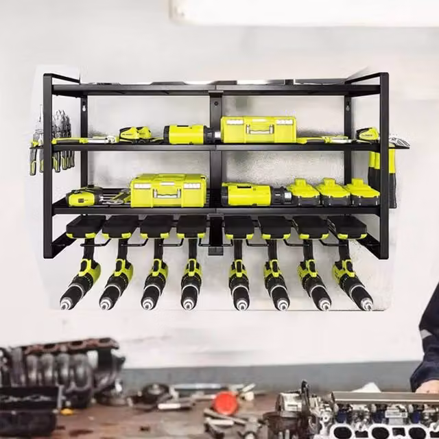 Ventryn UK Wall Mount Tool Organizer Black Metal Rack Holds 8 Drills – 1
