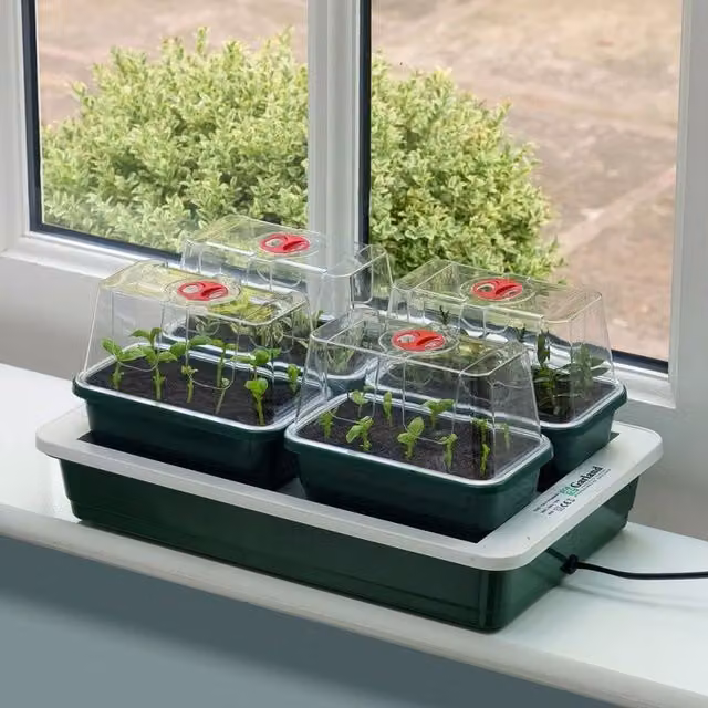 Garland Fab 4 Electric Heated Mini Vented Propagator Seed Tray, Green
