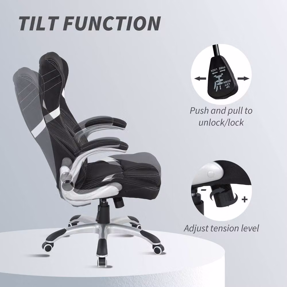 STILVORA Modern Black Fabric Task Chair with 360 Degree Swivel, Armrests and Castors, W/D/H: 68 x 68 x 120 cm – 5