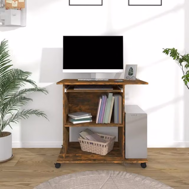 Berkfield Home Computer Desk in Smoked Oak Brown, W/D/H: 80 x 50 x 75 cm