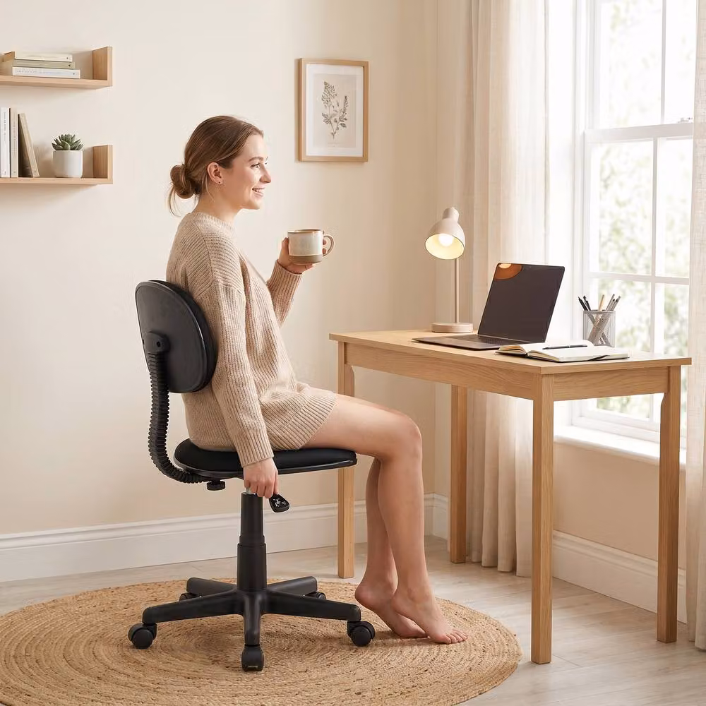 STILVORA Black Fabric Armless Office Task Chair with 360 Degree Swivel and Castors – 8