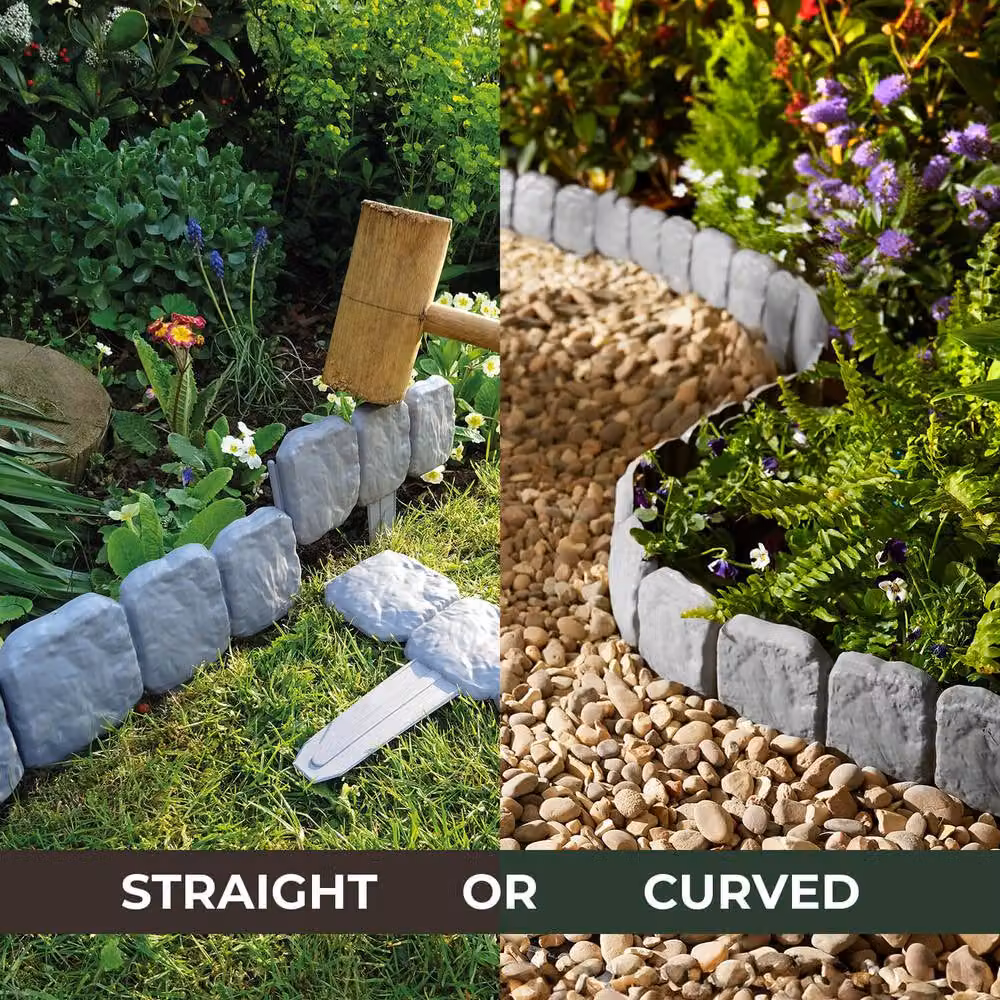 Gainsborough Grey Stone Effect Interlocking Garden Lawn Edging, 10 Pack, 2.4m Total Length – 2